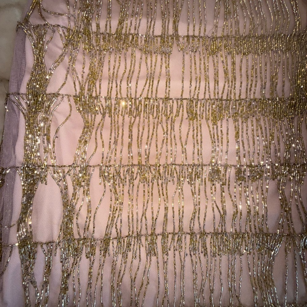 NWT Adrianna Papell Beaded Fringe Mesh Slip dress rose gold size 14 - Picture 4 of 14